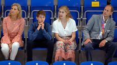 Duchess Sophie, James, Earl of Wessex, Lady Louise Windsor and Prince Edward watch the swimming during the 2022 Commonwealth Games