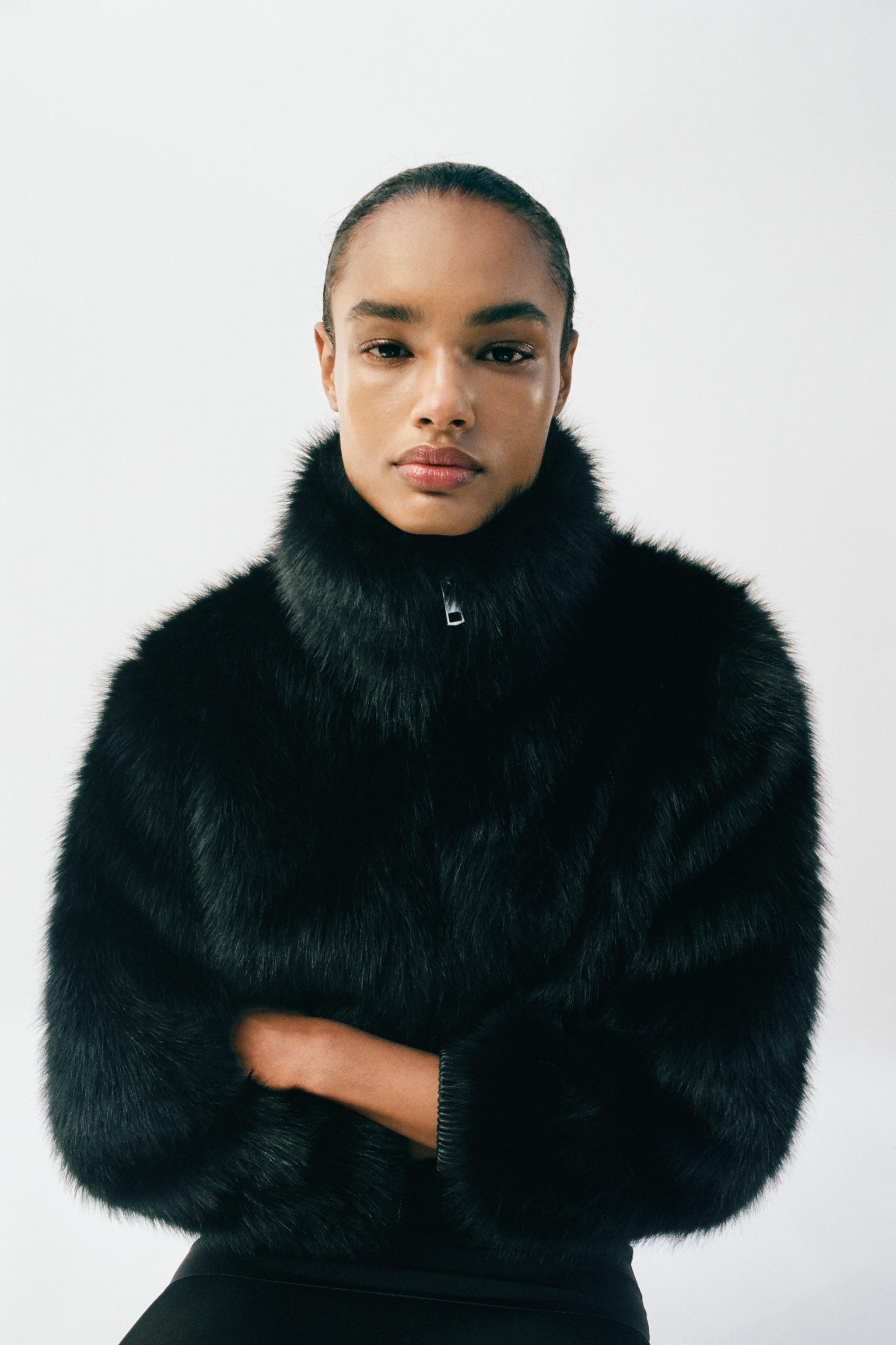 Faux Fur High-Neck Short Coat