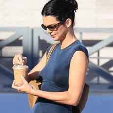 Kendall Jenner shopping with Hailey Bieber at Brandy Melville in Brentwood in Los Angeles.