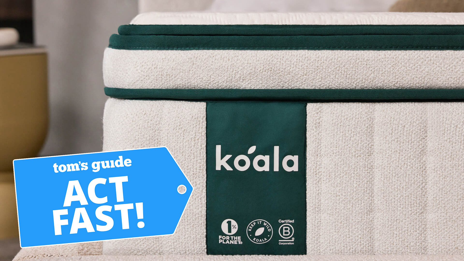 Close-up of a Koala Mattress with Tom's Guide 'Act Fast!' badge overlaid