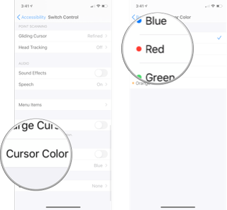Change Cursor Color Switch Control Menu: Tap cursor color, and the tap on the color you want.