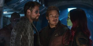 Chris Hemsworth's Thor, Chris Pratt's Starlord and Zoe Saldana's Gamora in Avengers: Infinity War