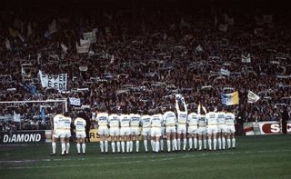 Leeds United team waves to the crowd in 1973