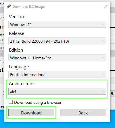Select an architecture and click Download