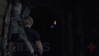 Resident Evil 4 Remake Cliffside Ruins Blue Medallion behind wall