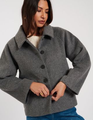 Grey Wool Blend Cropped Jacket