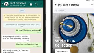 Screenshot of Facebook Shops now extended to WhatsApp