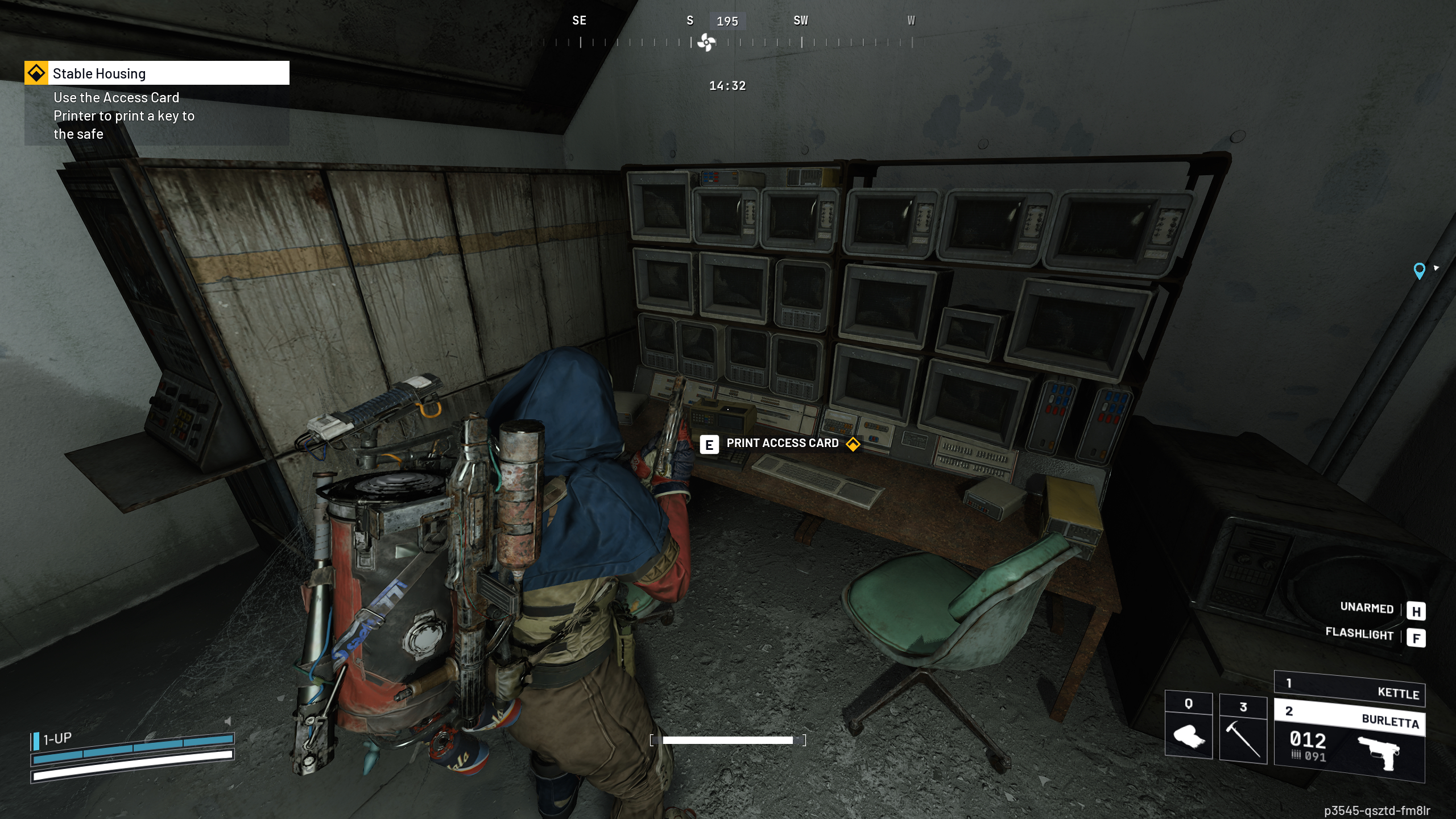 Arc Raiders Stable Housing: A player interacting with a computer to print a safe access card.