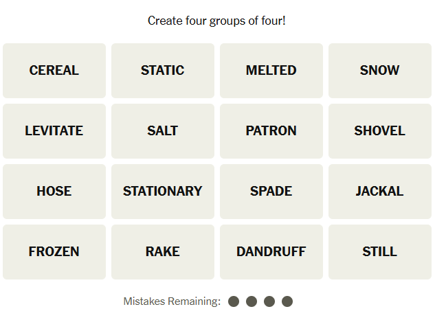 The New York Times Connections puzzle on January 15, 2026