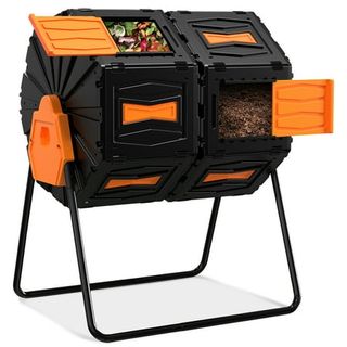 Efurden Dual Chamber Compost Bin, Outdoor Rotating Compost Tumbler With Aeration System for Garden Kitchen and Yard Waste (orange, 45 Gallon)