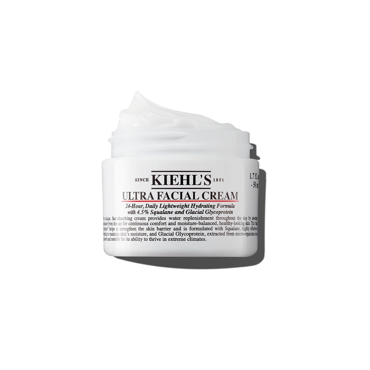 Kiehl's, Kiehl's Ultra Facial Cream, With 4.5% Squalane to Strengthen Skin's Moisture Barrier, Skin Feels Softer and Smoother, Long-Lasting Hydration, Easy and Fast-Absorbing, All Skin Types - 1.7 Fl Oz