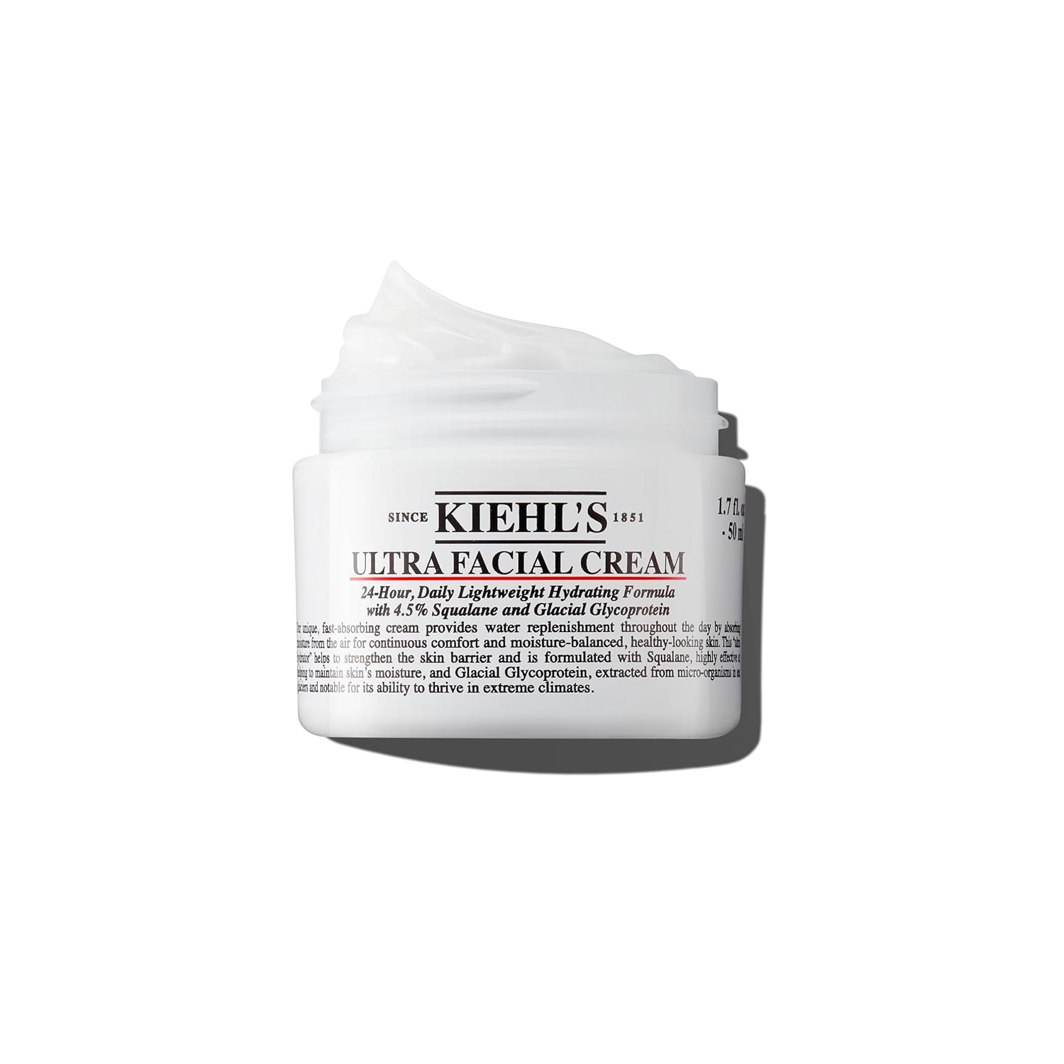 Kiehl's, Kiehl's Ultra Facial Cream, With 4.5% Squalane to Strengthen Skin's Moisture Barrier, Skin Feels Softer and Smoother, Long-Lasting Hydration, Easy and Fast-Absorbing, All Skin Types - 1.7 Fl Oz