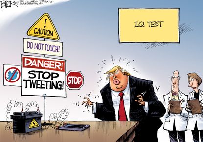 Political cartoon U.S. Trump tweets IQ test