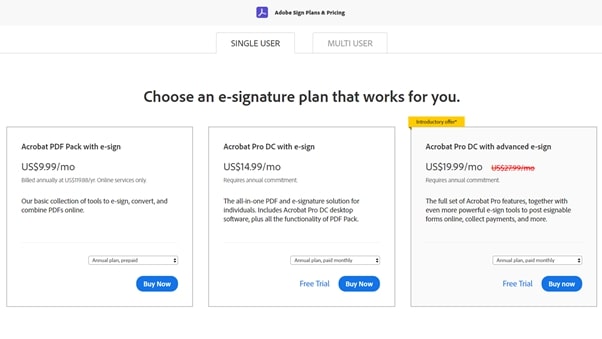 Download Adobe Sign - Adobe Sign's three pricing plans