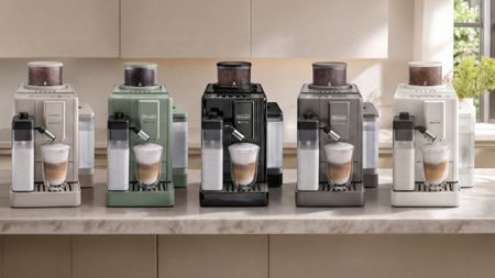 De'Longhi Rivelia Start coffee maker in five colors on kitchen counter