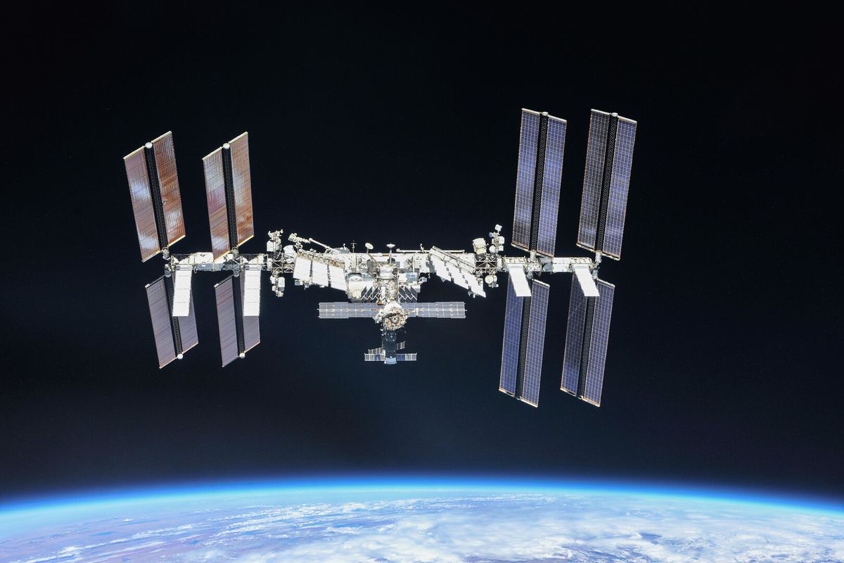 The Expedition 56 crewmembers photographed the International Space Station from a Soyuz spacecraft after undocking in November 2018 to celebrate the space lab&#039;s 20th anniversary.