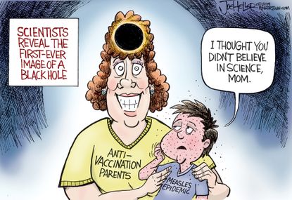 Editorial Cartoon U.S. black hole anti-vaxxers parents measles breakout