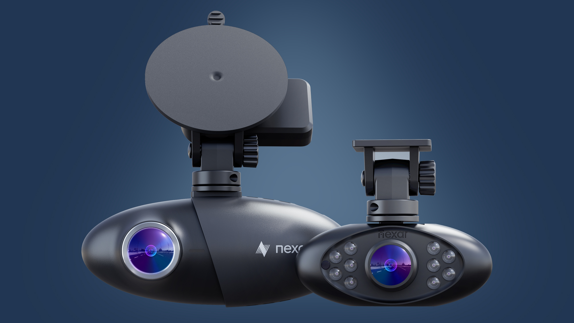 The Nexar Pro, one of the best dash cam, on a blue background