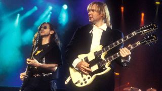 Rush’s Geddy Lee and Alex Lifeson onstage in 1994