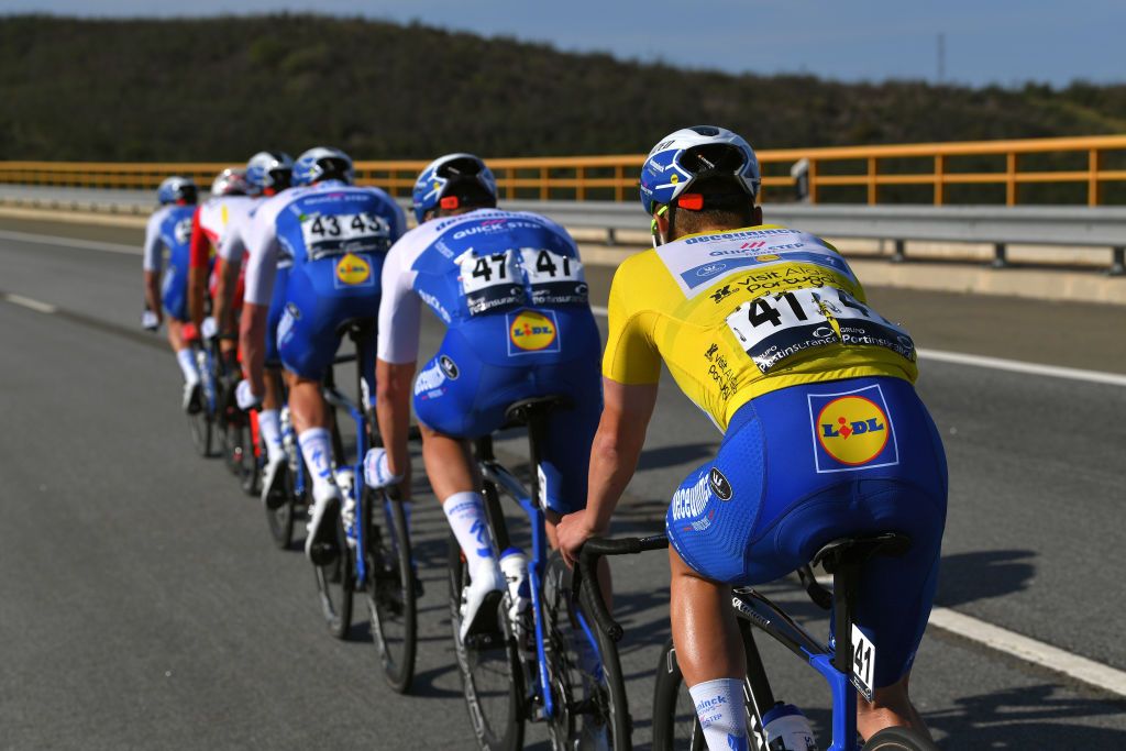 TAVIRA PORTUGAL FEBRUARY 21 Remco Evenepoel of Belgium and Team Deceuninck Quick Step Yellow Leader Jersey during the 46th Volta ao Algarve 2020 Stage 3 a 2019Km stage from Faro to Tavira VAlgarve2020 on February 21 2020 in Tavira Portugal Photo by Tim de WaeleGetty Images