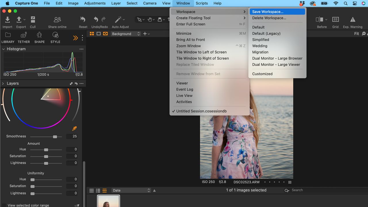 Image shows a screenshot of the workspace in Capture One Pro 23