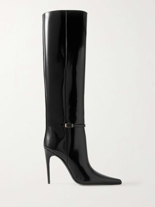 Vendome Buckled Glossed-Leather Knee Boots