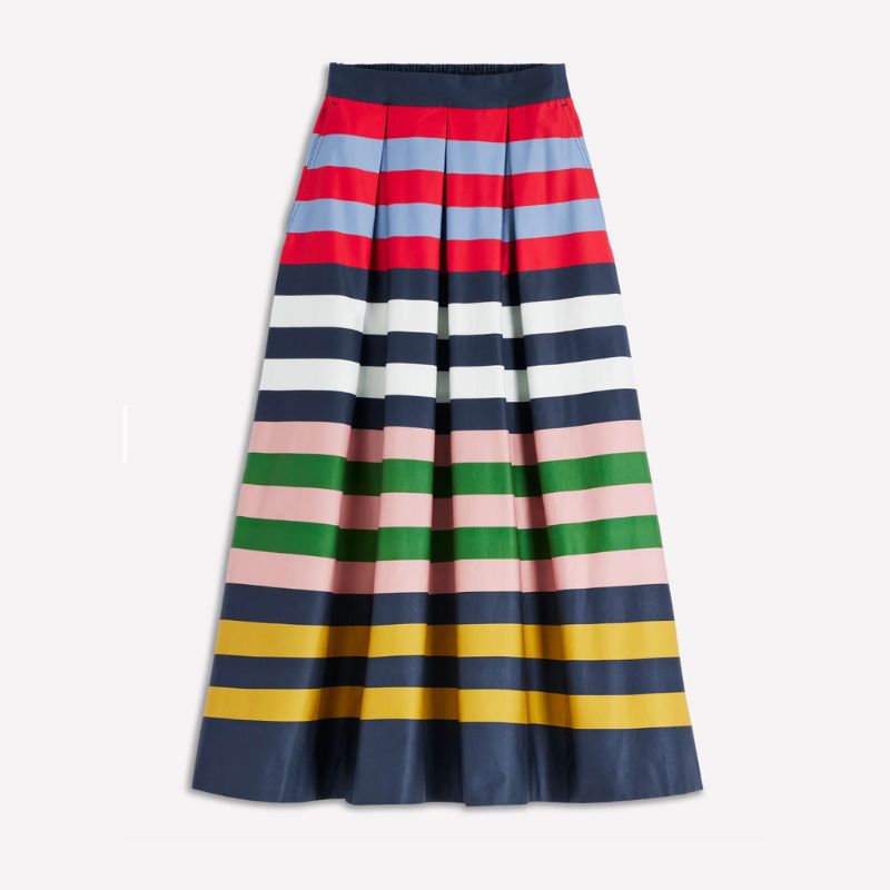 A cutout of a striped sateen skirt by Boden