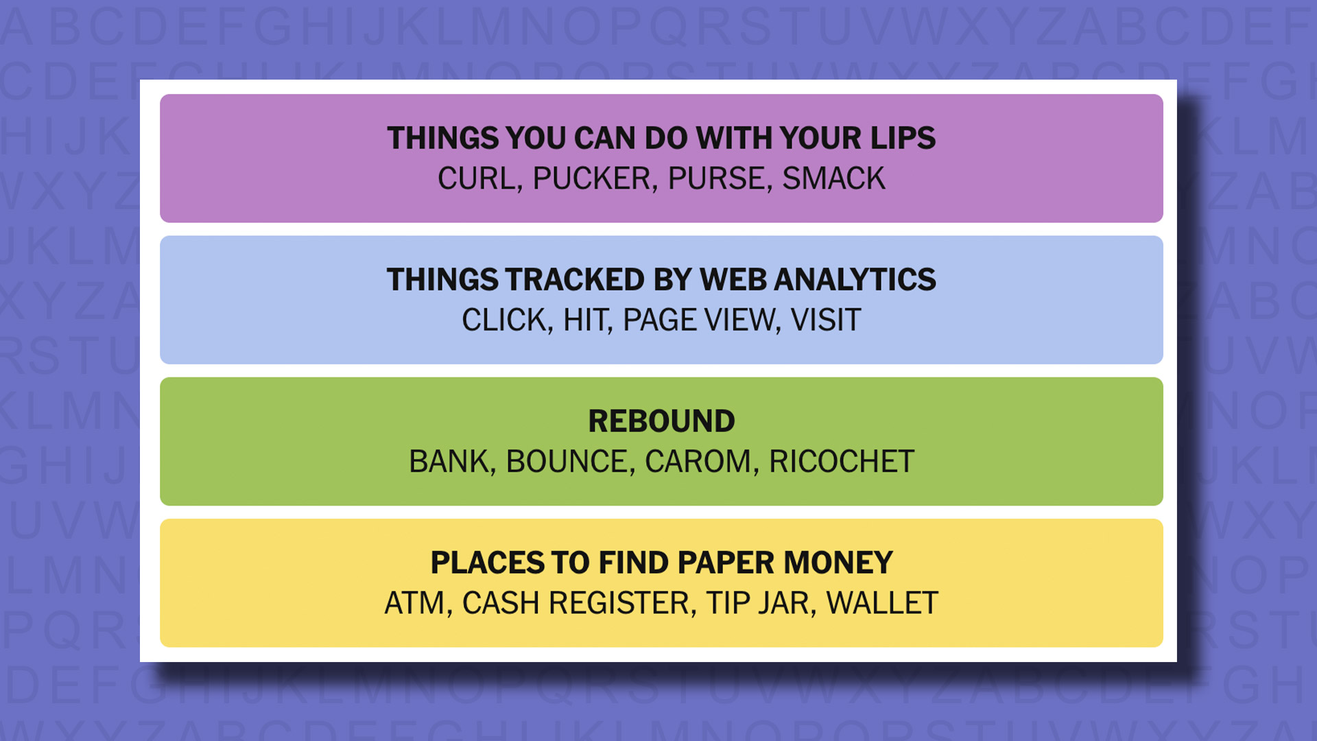NYT Connections answers for game 701 on a purple background