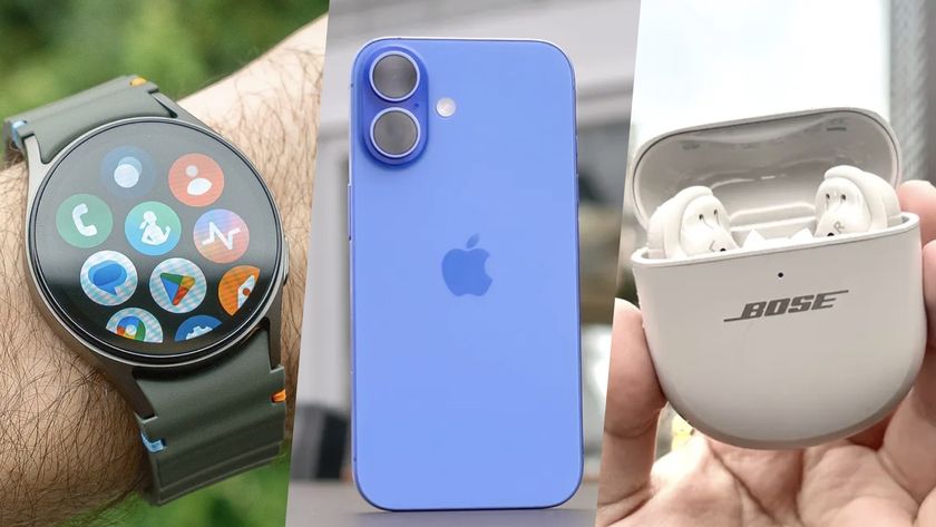 iPhone 16 next to samsung galaxy watch 7 and bose wireless earbuds on a composite image