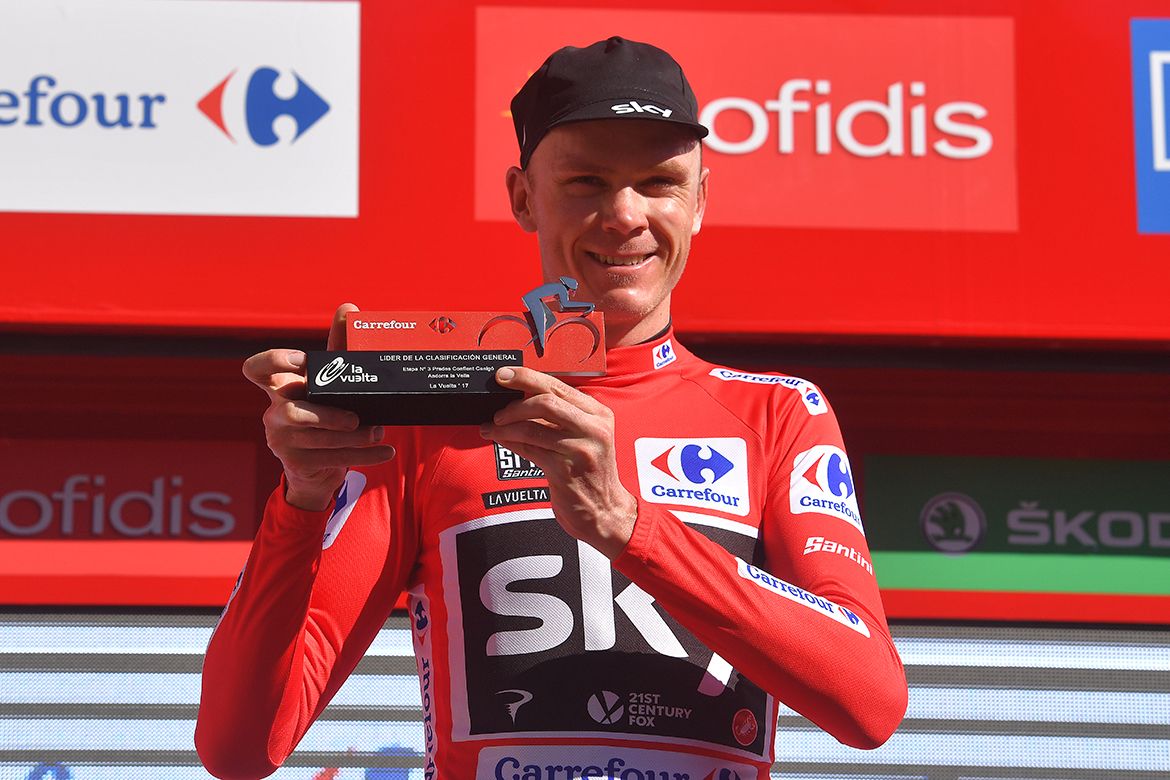 Chris Froome in the red jersey after the third stage of the Vuelta a Espa&ntilde;a
