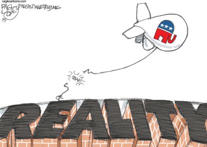 Political cartoon U.S. Republican Party Blimp Reality