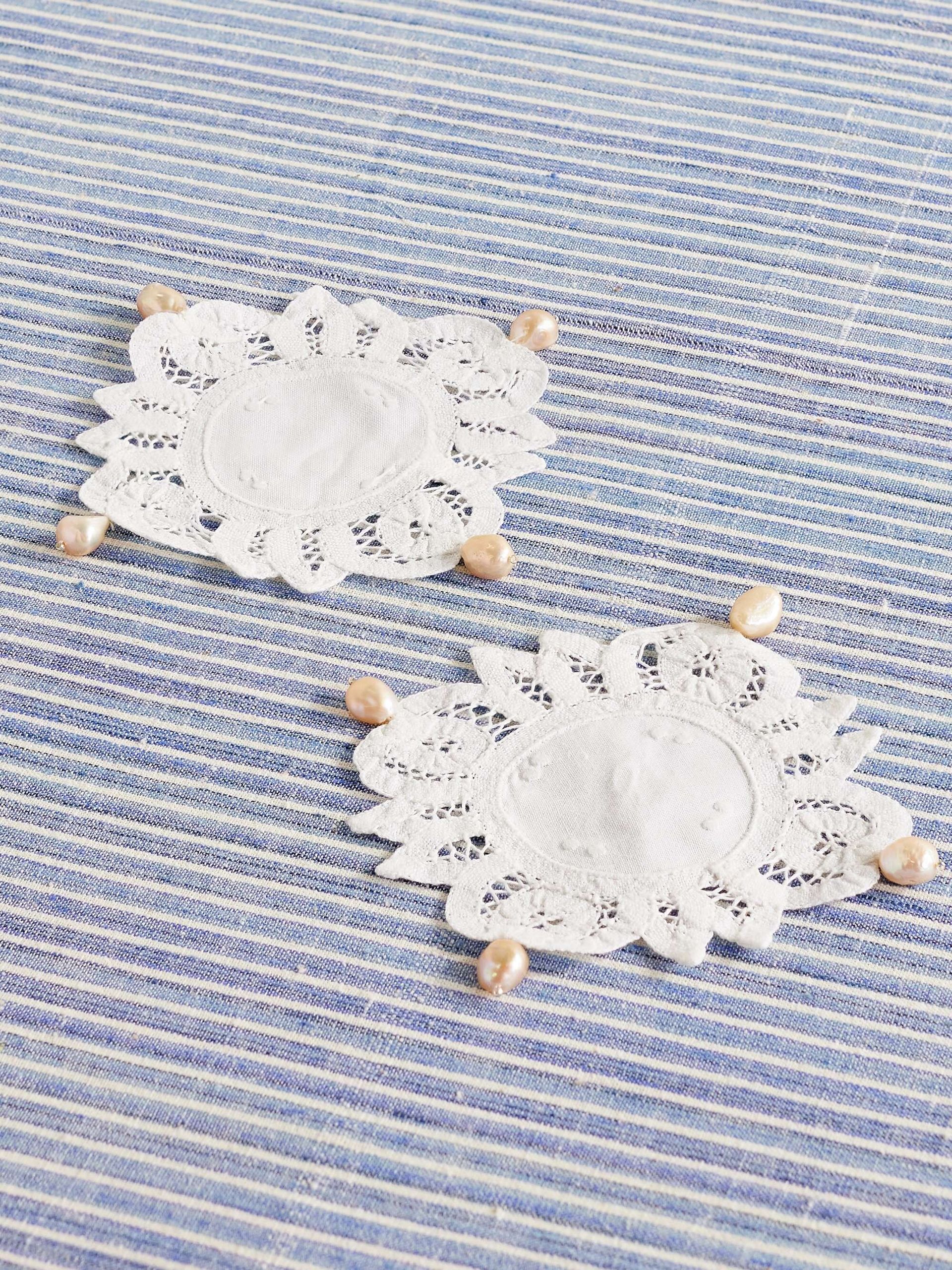 Set of Two Pearl-Embellished Cotton-Lace Coasters