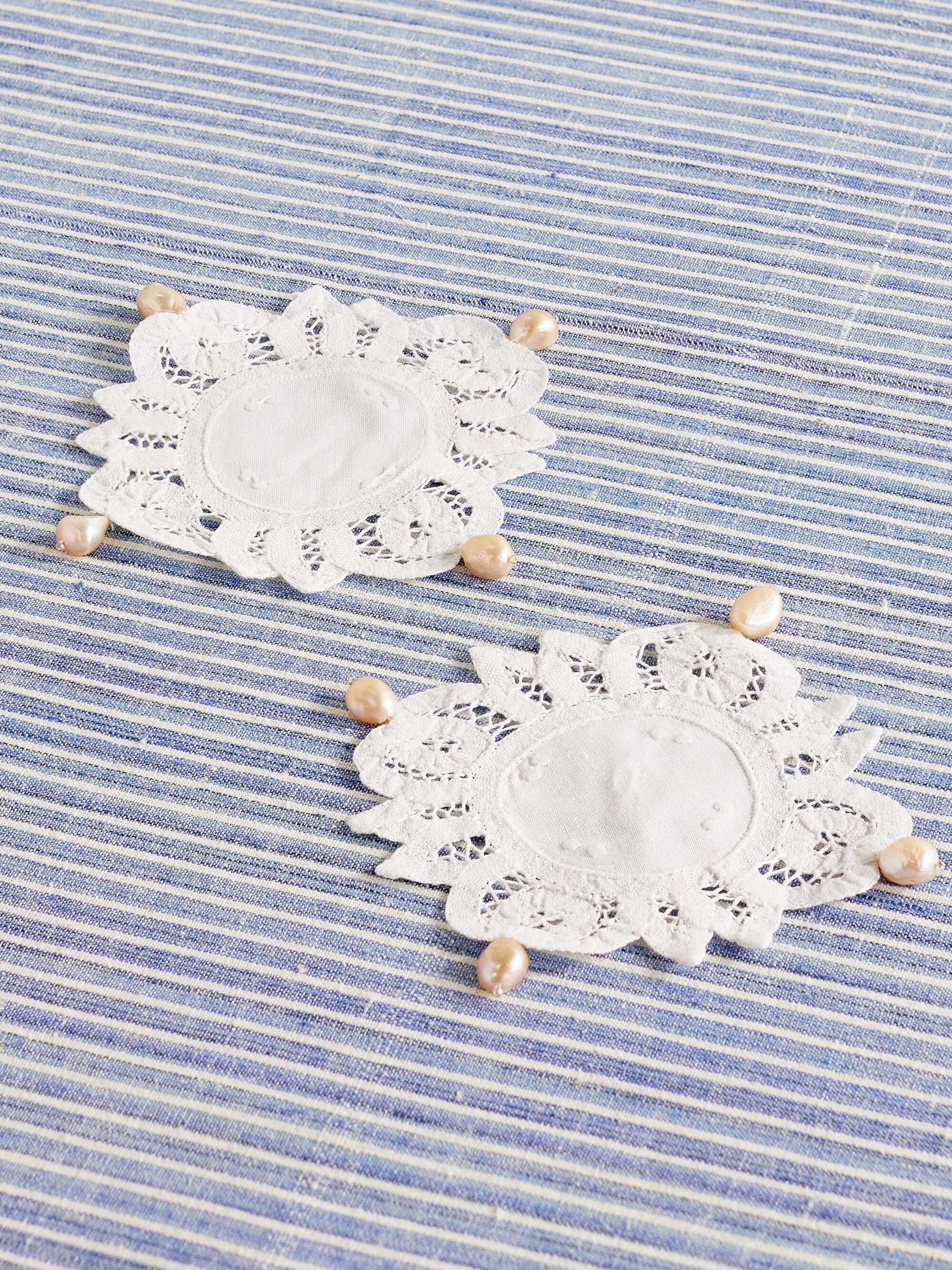 Set of Two Pearl-Embellished Cotton-Lace Coasters