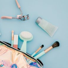 Makeup bag with cosmetics and applicators