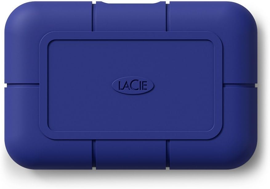 The LaCie Pro5 Portable SSD in a deep blue color