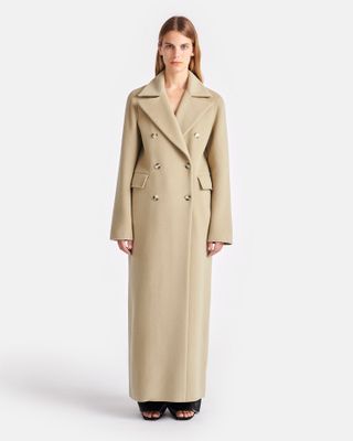 Damira - Double Wool and Silk Coat - Pale Olive