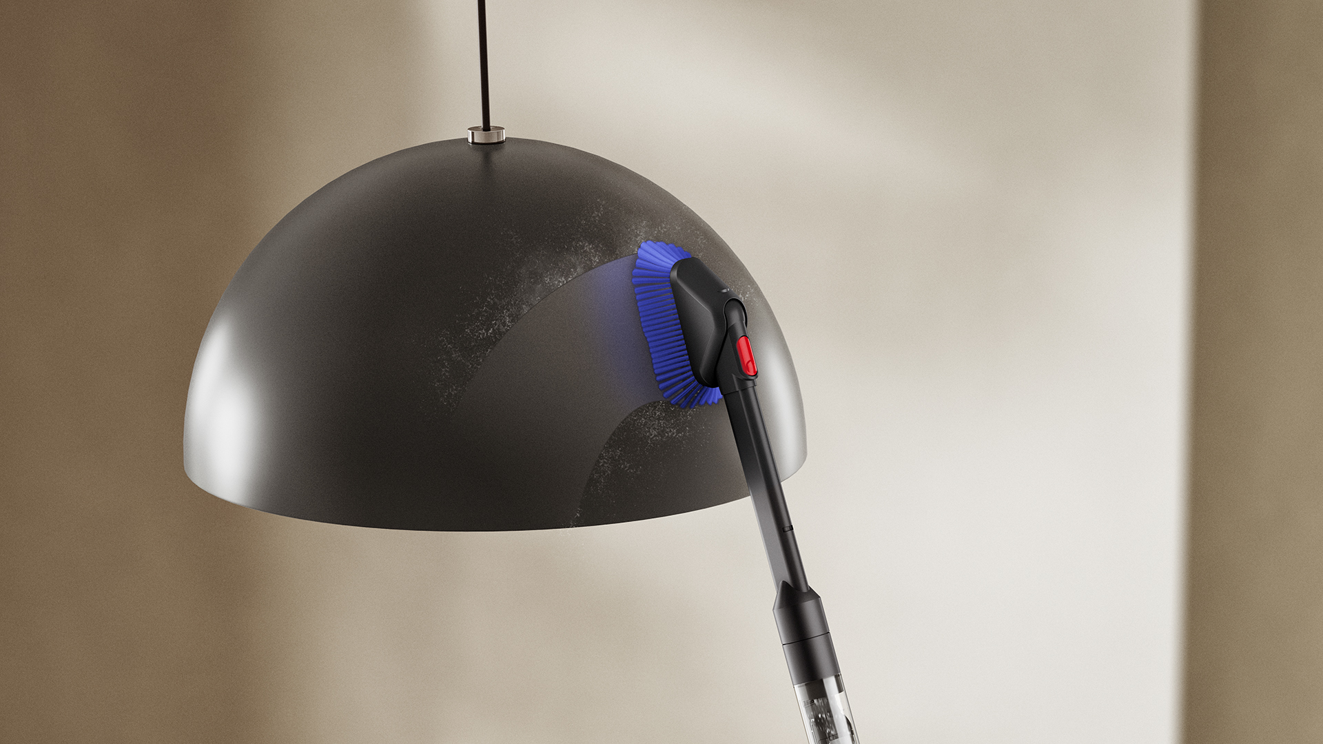 Dyson PencilVac crevice tool cleaning a lampshade