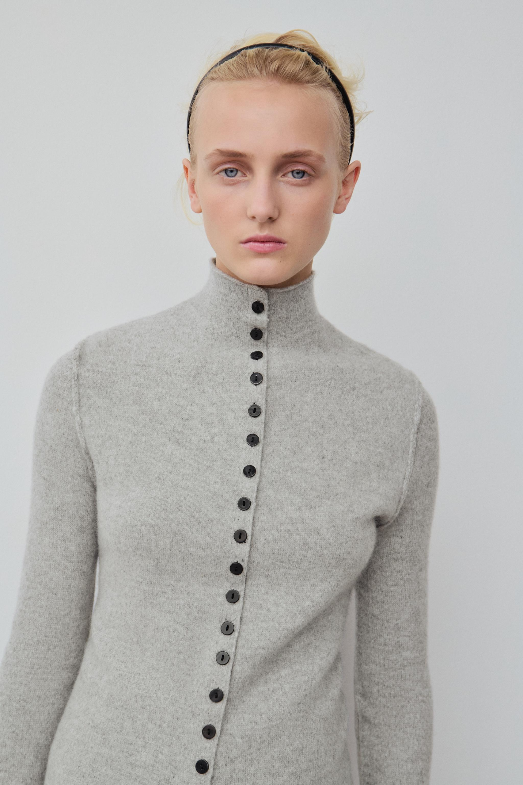 zara, 100% Wool Mock Neck Cardigan