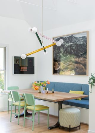 a colorful dining room space