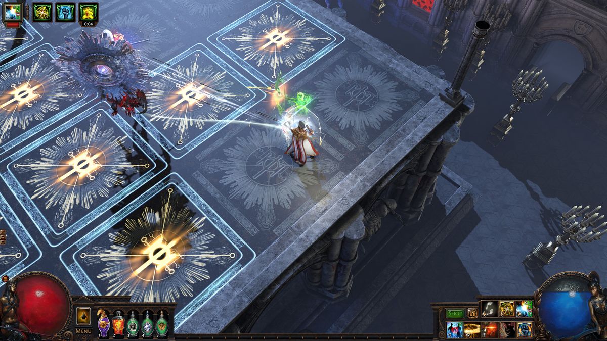 Path of Exile 1 screenshot of wizard casting in light dungeon