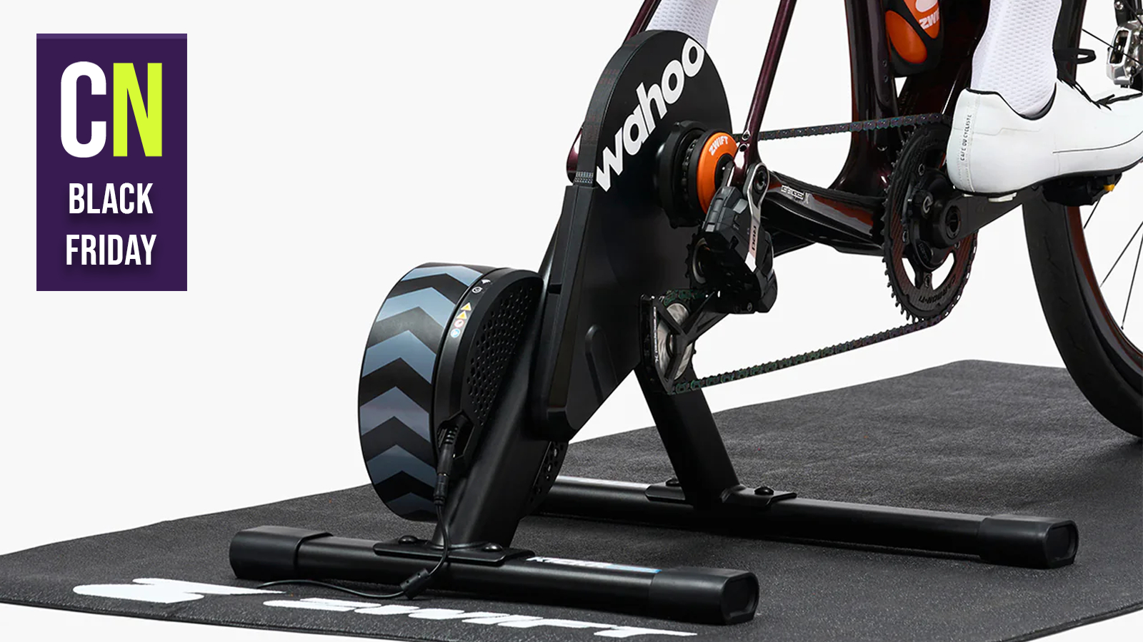 A rider on the Wahoo Kickr Core 2 Zwift Cog, which is on offer in the Black Friday Zwift sale