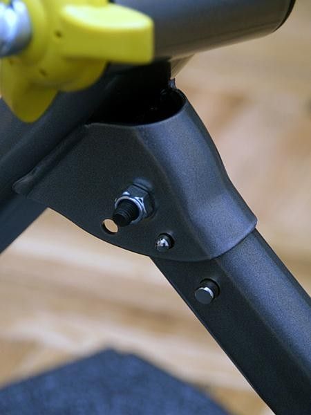 Locking legs are more secure and don't flop around when the trainer is being transported. Careful design means the locking pins aren't loaded when the trainer is in use.