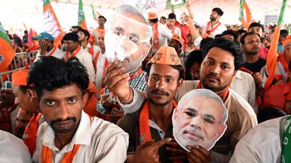 Supporters of the Bharatiya Janata Party (BJP) during a rally in Meerut, Uttar Pradesh, India