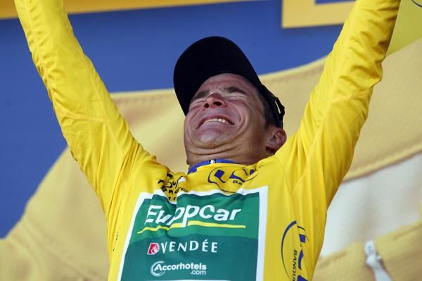 Thomas Voeckler was jubilant on the podium after stage 9