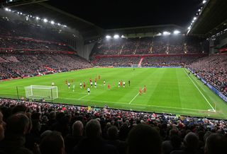 General view of the Anfield Road Stand during the Premier League match between Liverpool FC and Luton Town at Anfield on February 21, 2024 in Liverpool, England.