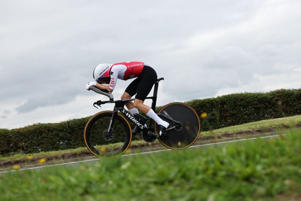 Switzerlands Marlen Reusser takes part in the womens Individual Time Trial in Stirling during the UCI Cycling World Championships in Scotland on August 10 2023 Photo by Adrian DENNIS AFP Photo by ADRIAN DENNISAFP via Getty Images