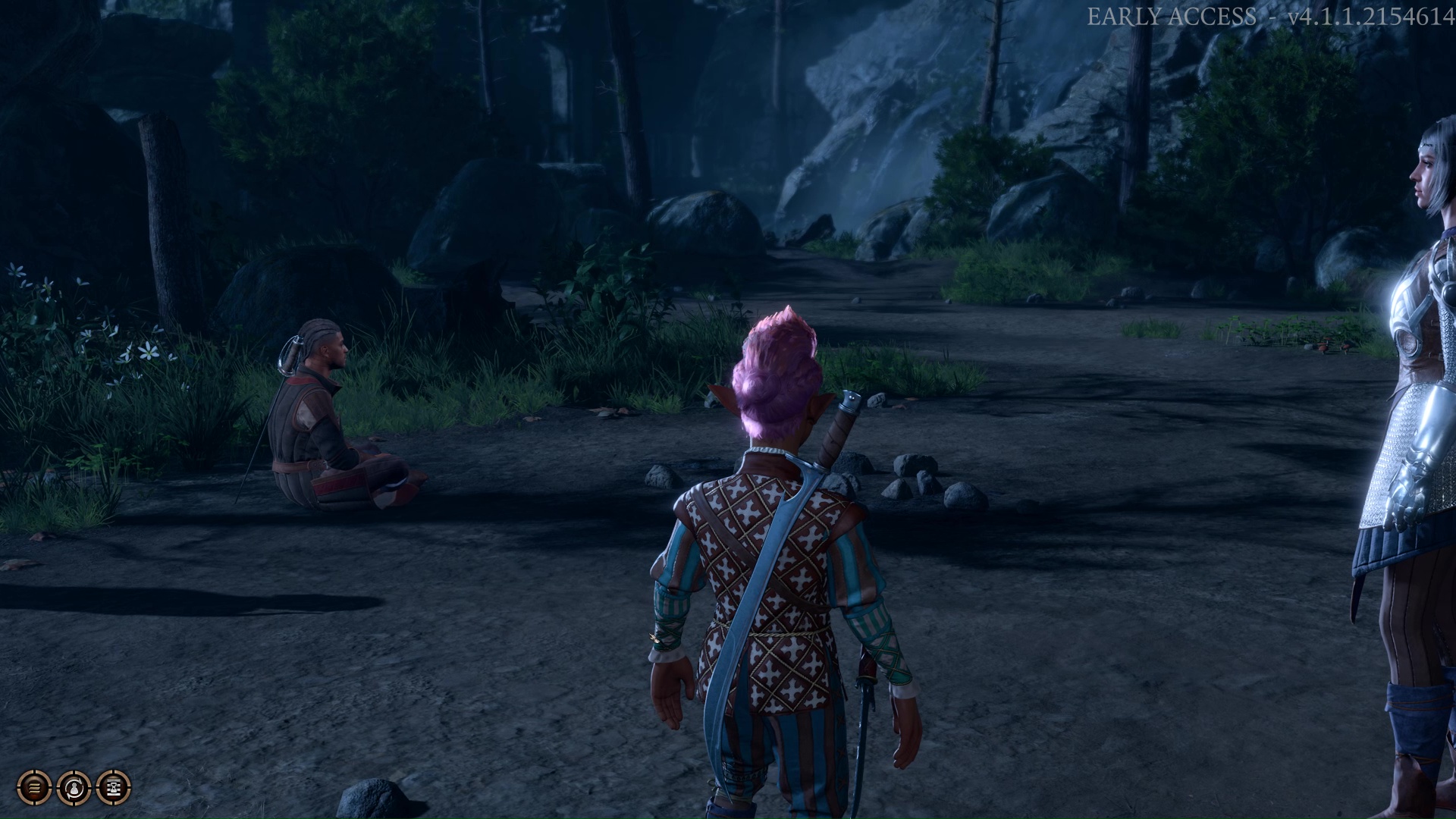 Gracz gnomem spogląda na kemping w grze Baldur's Gate 3