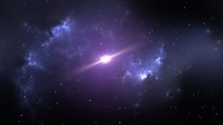 a bright white star lights up clouds of gas and dust around it in deep space
