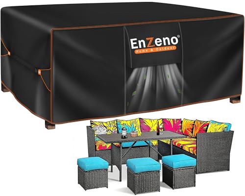Enzeno Garden Furniture Cover Waterproof,outdoor Sofa Table Chair Set Cover | 420d Oxford Patio Large Rattan Furniture Cover With Waterproof Sealing Strip,metal Buckle &amp;amp; Velcro,air Vents 242x182x100cm