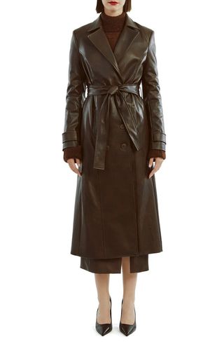 Faux Leather Trench Coat